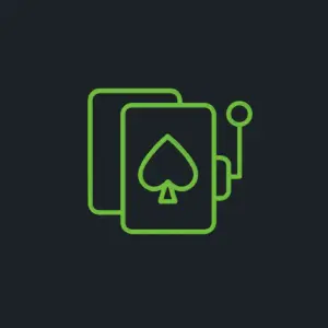 SlotBunny Casino Karten- und Slotmaschinenhebel-Icon mit zwei Spielkarten und einem neon-grünen Pik-Symbol.