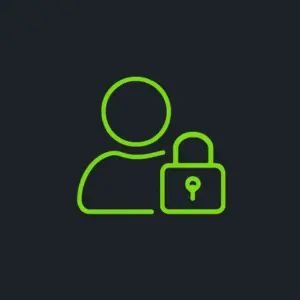 Ein grünes Umriss-Symbol des Profils eines SlotBunny-Benutzers, dargestellt durch Kopf und Schultern einer Person, neben einem Vorhängeschloss, das die Kontosicherheit anzeigt.