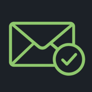 SlotBunny Casino E-Mail-Verifizierungs-Icon mit einem neon-grünen Umschlag und einem Haken.
