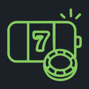 SlotBunny Casino No-Deposit Free Spins-Icon mit einer neon-grünen Spielautomaten-Darstellung mit einer '7' und einem Casino-Chip.